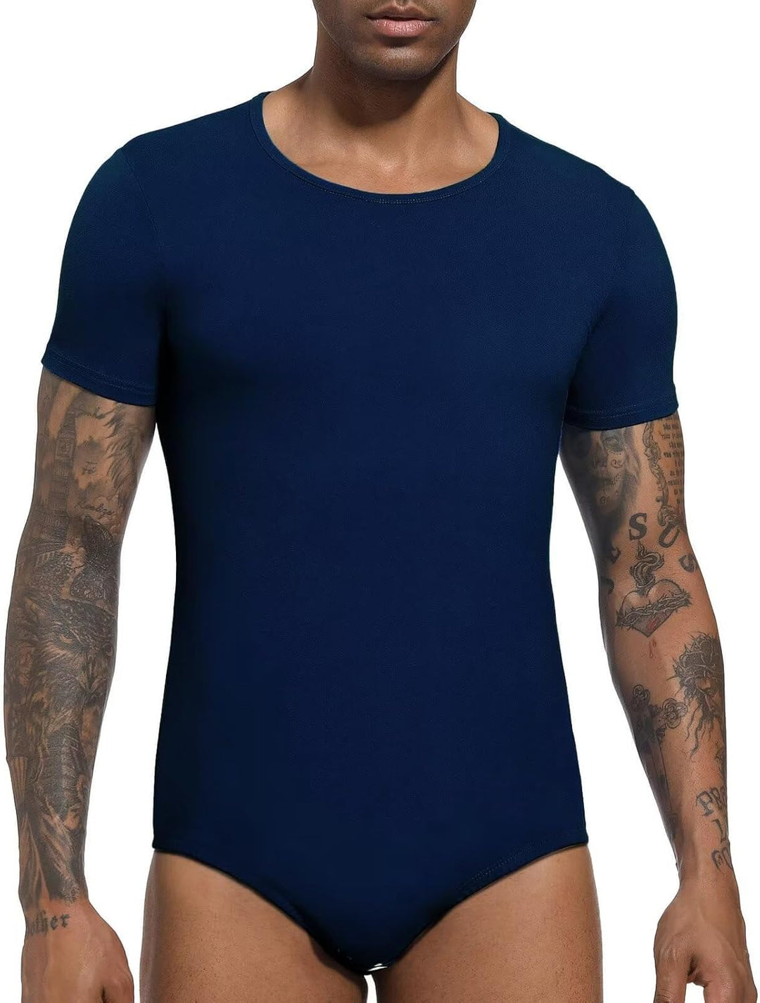 Landofgenie Männer Kurzarm Strampler Pyjama Bodysuit One Piece Strampler Dunkelblau XXL, Dunkelblau