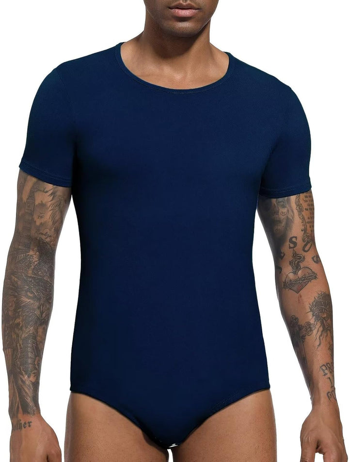 Landofgenie Männer Kurzarm Strampler Pyjama Bodysuit One Piece Strampler Dunkelblau XXL, Dunkelblau