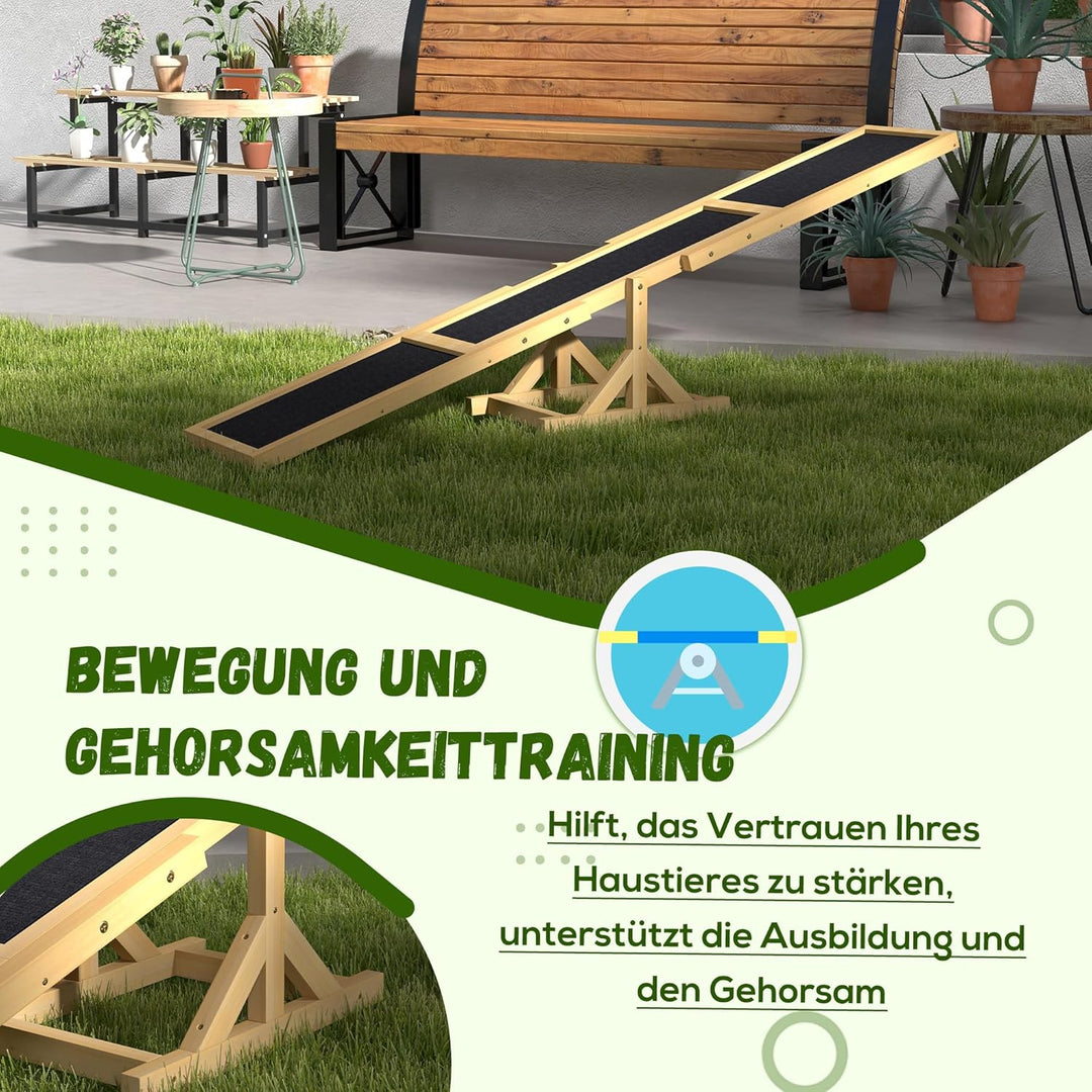 PawHut Hundewippe, Hunde Agility Wippe aus Holz, rutschfest Hunde Agilitäts Rampe für Hunde unter 30