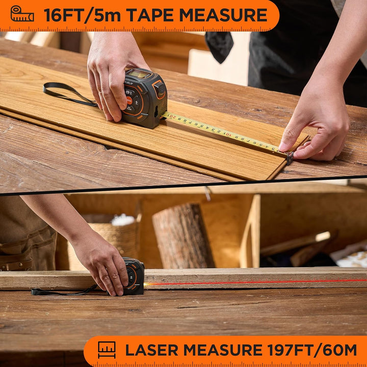 Laser-Bandmass 197Ft Laser-Messung & 16Ft manuelle Messung Digitales Massband Unterstützung für Pyth