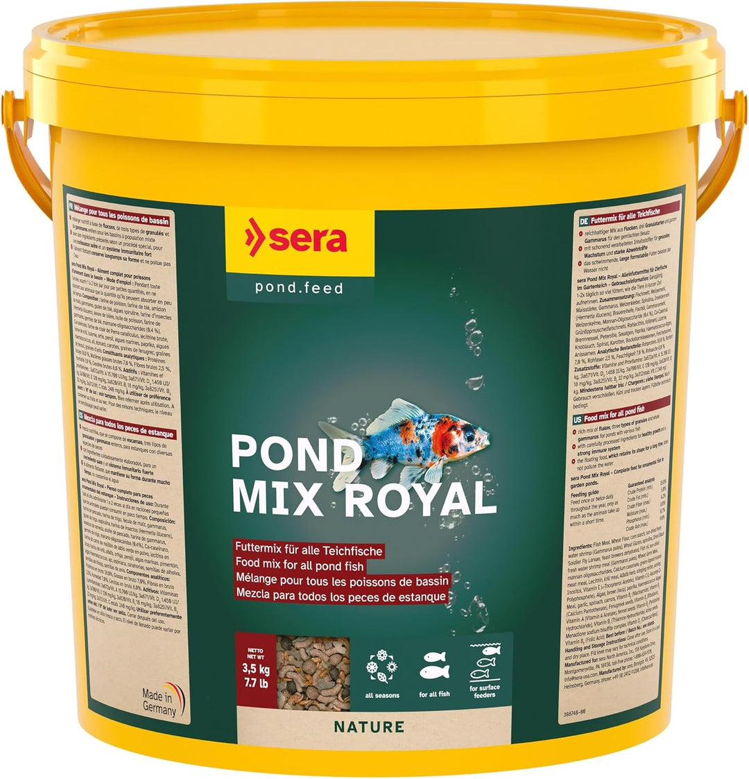 sera Pond Mix Royal Nature 21 Liter - Futtermischung aus Flocken, Sticks und mit 7% Gammarus als Lec