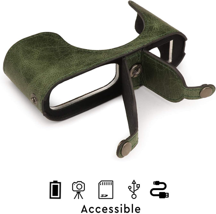 MegaGear MG1721 Ever Ready Kameratasche aus echtem Leder, kompatibel mit Leica Q2, Grün, Grün