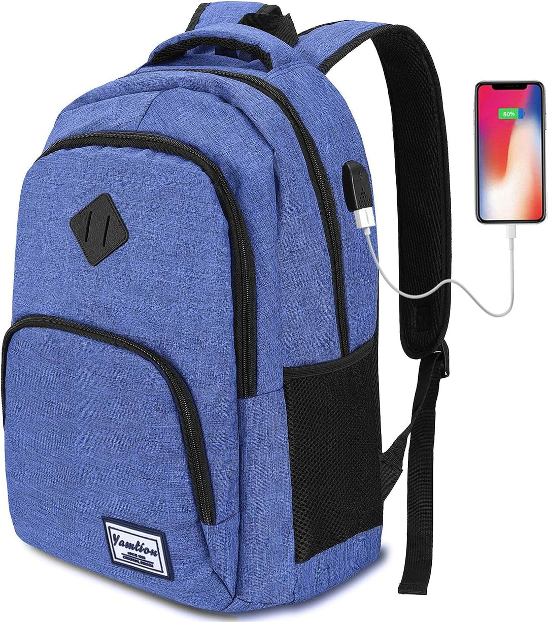 YAMTION Rucksack Herren Rucksack Schule mit USB Ladeanschluss, 15,6 Zoll Laptopfach Schulrucksack Ju