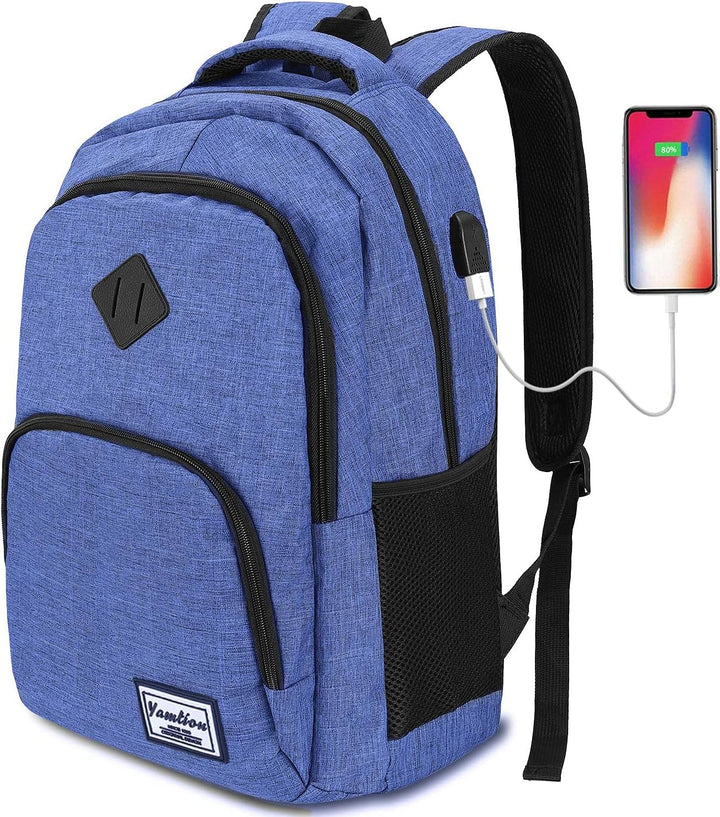 YAMTION Rucksack Herren Rucksack Schule mit USB Ladeanschluss, 15,6 Zoll Laptopfach Schulrucksack Ju