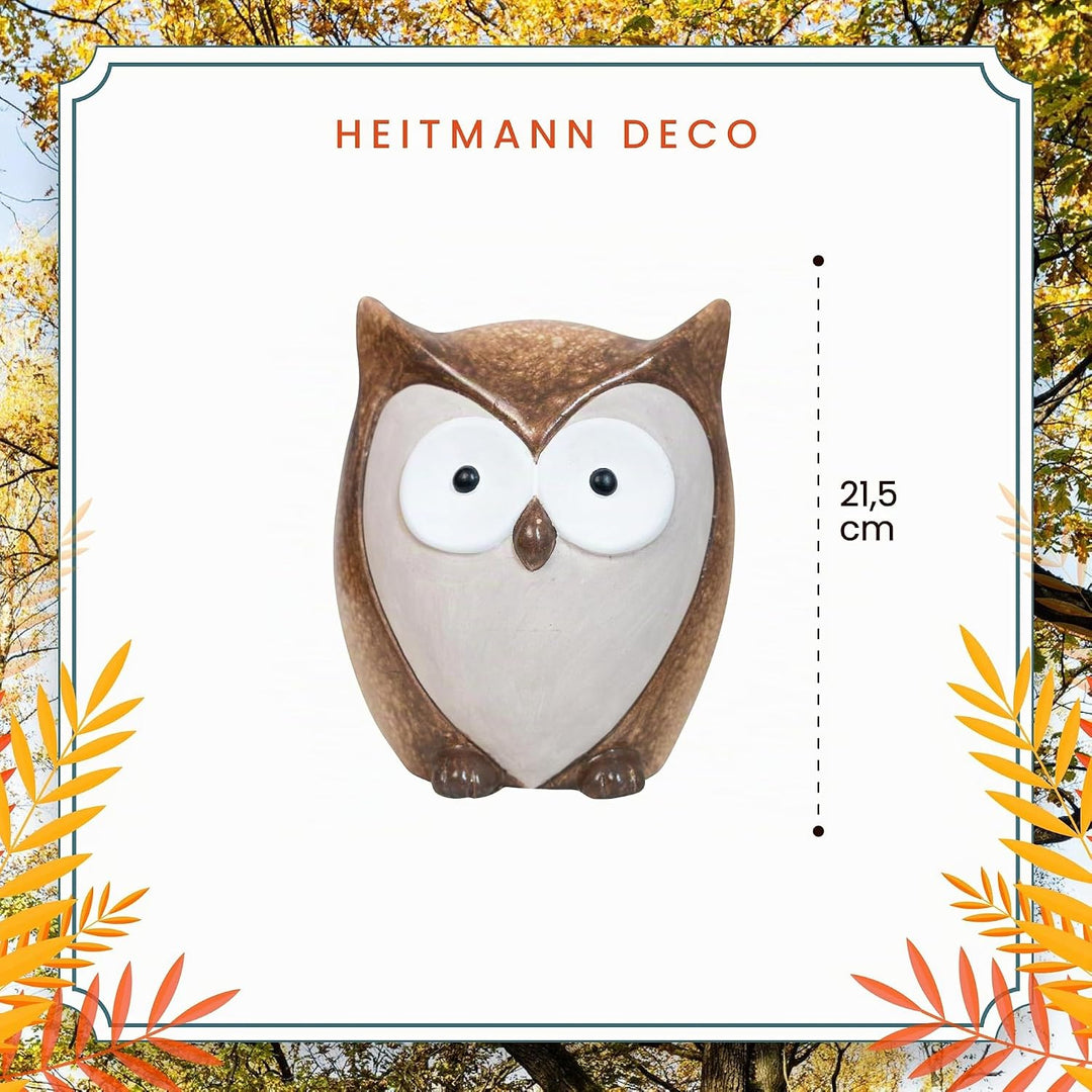 HEITMANN DECO Eulenfigur aus Keramik – Herbst-Deko in Braun/Beige, ca. 21,5cm – Deko-Eule für Fenste