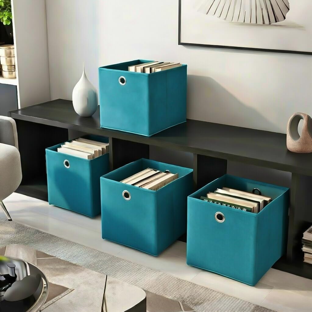 StickandShine 4er Set Türkis Faltbox 28 x 28 x 28 cm Aufbewahrungsbox faltbar, Türkis