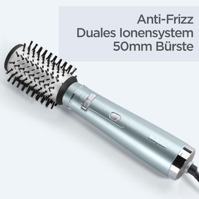 BaByliss AS773E Hydro Fusion Warmluftbürste mit Super-Ionen-Technologie, Eisblau, 1 Stück (1er Pack)
