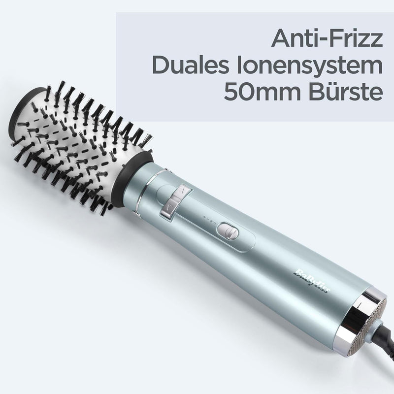 BaByliss AS773E Hydro Fusion Warmluftbürste mit Super-Ionen-Technologie, Eisblau, 1 Stück (1er Pack)