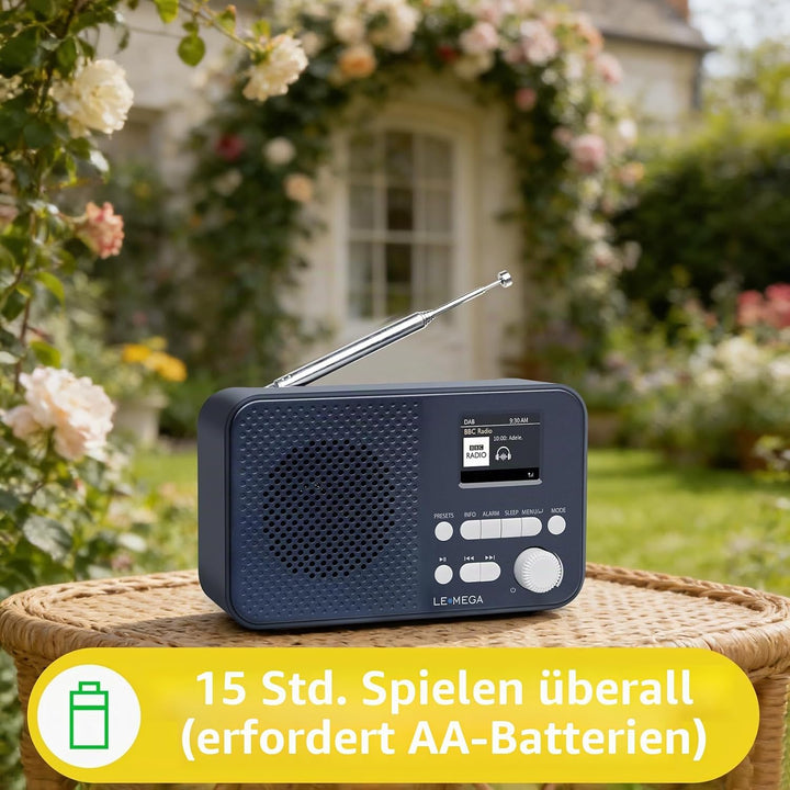 LEMEGA DAB Go DAB+/UKW Radio,Bluetooth,Farbdisplay,AA-Batterie,Dunkelgrau | Digitalradio,Doppelalarm