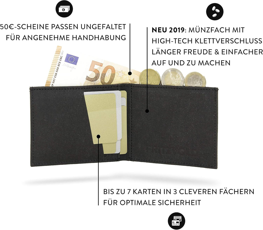 FRITZVOLD MINIMAL Wallet, RFID-Schutz &amp; Münzfach, kleines, dünnes Portemonnaie für Herren, Flacher G