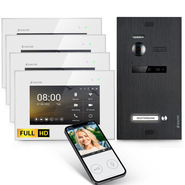Balter EVO-HD Video Türsprechanlage, Video Türklingel, Smartphone App, 1 Familienhaus Klingel, 4X 7