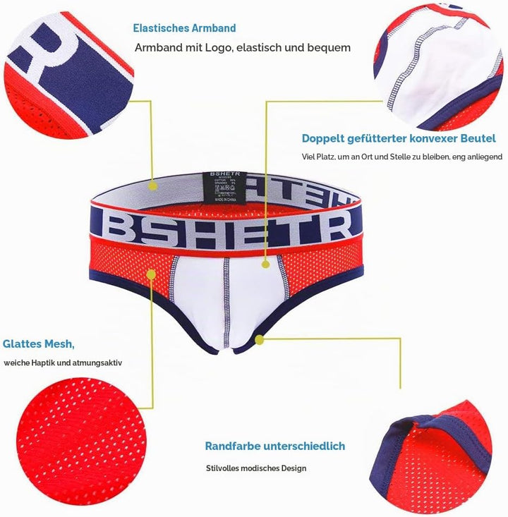BSHETR Herren-Unterwäsche, Unterhosen Männer Slips, 3er-Pack, 5er-Pack, Netzstoff, niedrige Taille,