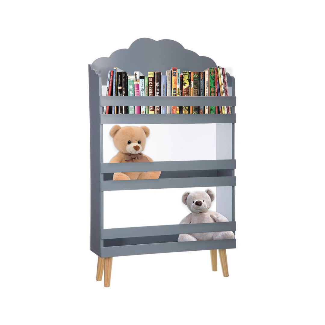 Avilia Bücherregal Wolke für Kinder, 3 Ablagen aus Holz, Grau, platzsparend, 58 x 100 x 18 cm