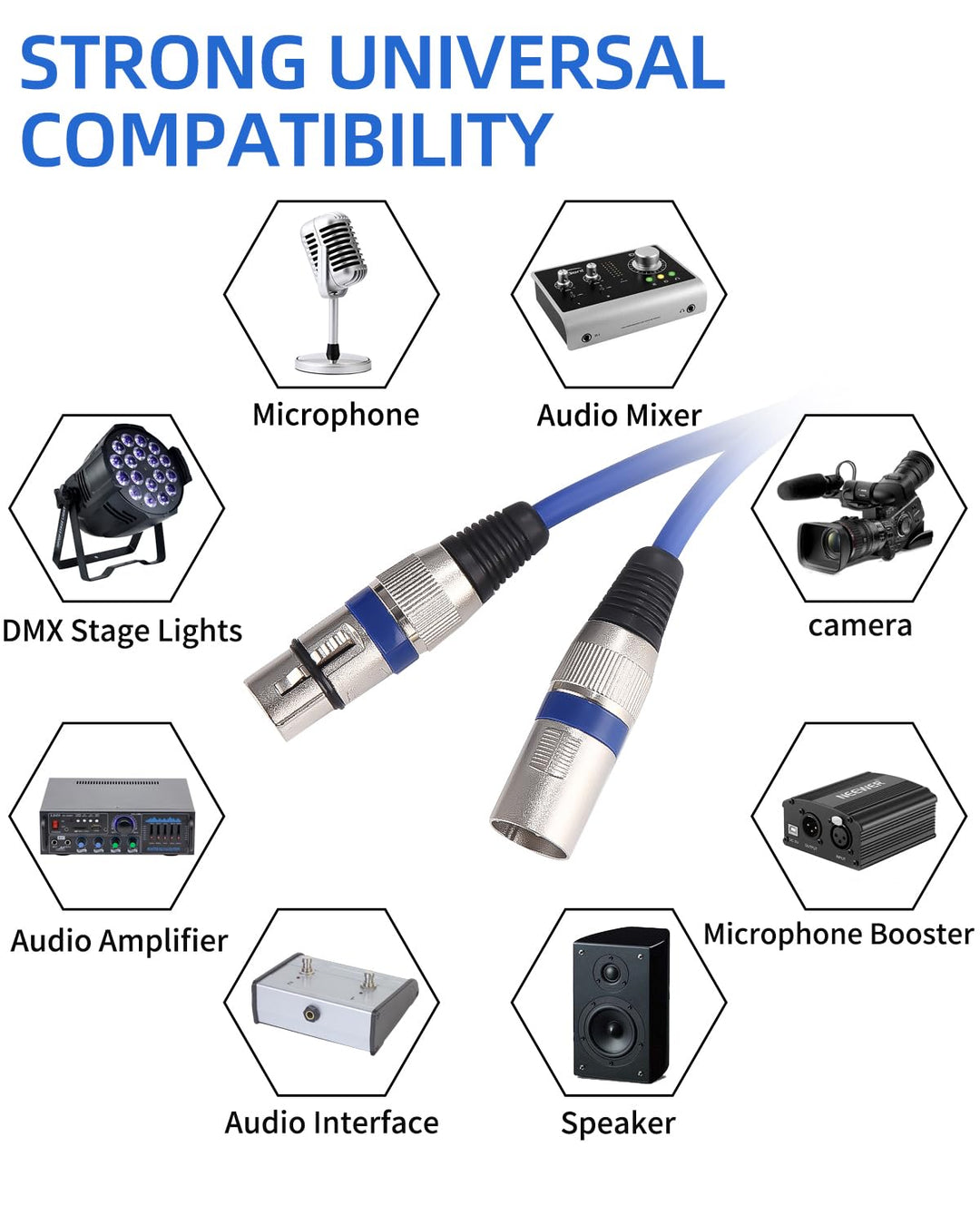 Kixolo 10 Stück XLR Kabel 3m 3-Pin Stecker-Buchse 10 Farben Mikrofonkabel, 3M