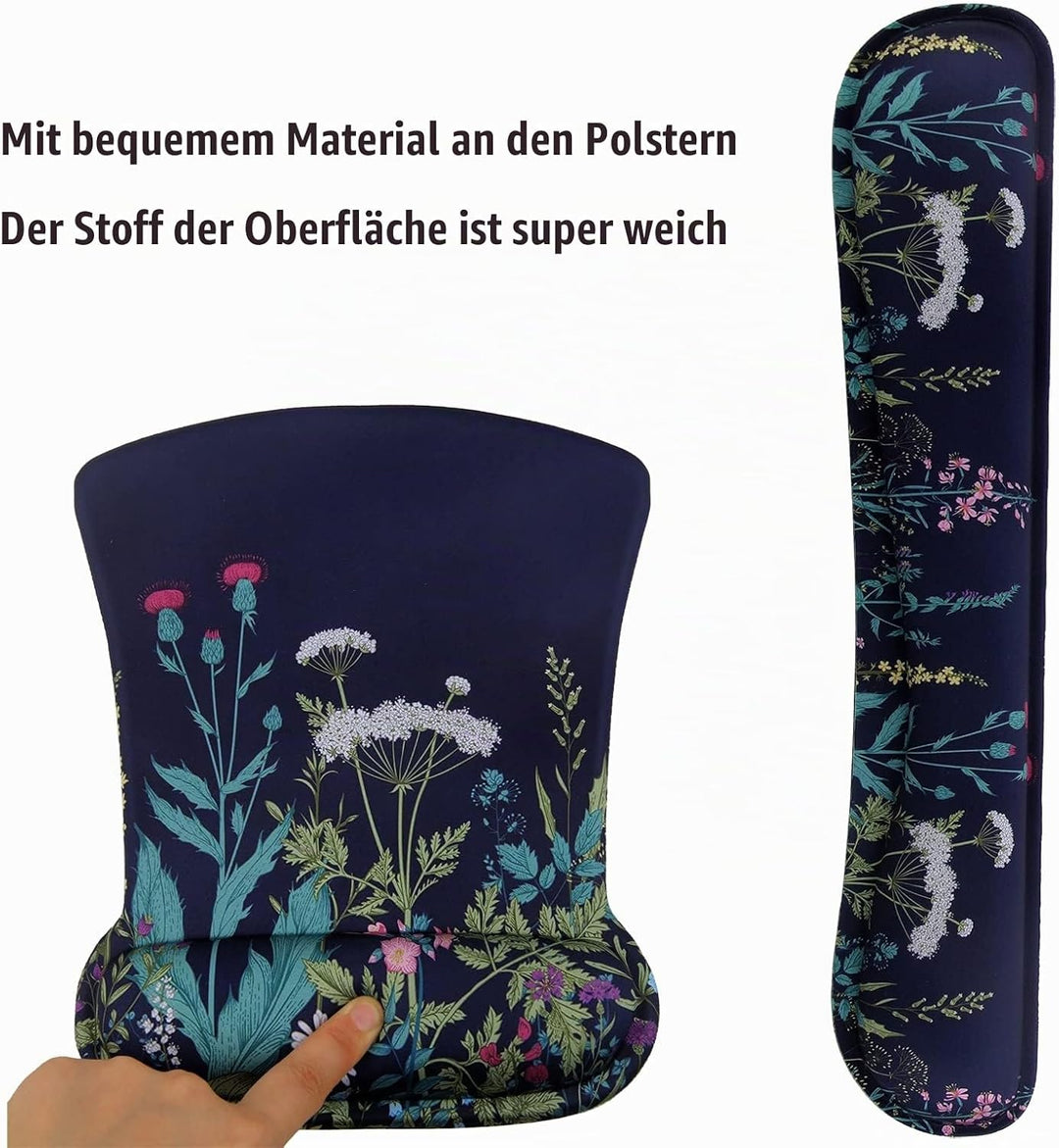 Mauspad mit Handauflage, Mauspad mit Gelkissen und Ergonomische Memory Foam Tastatur Handgelenkaufla