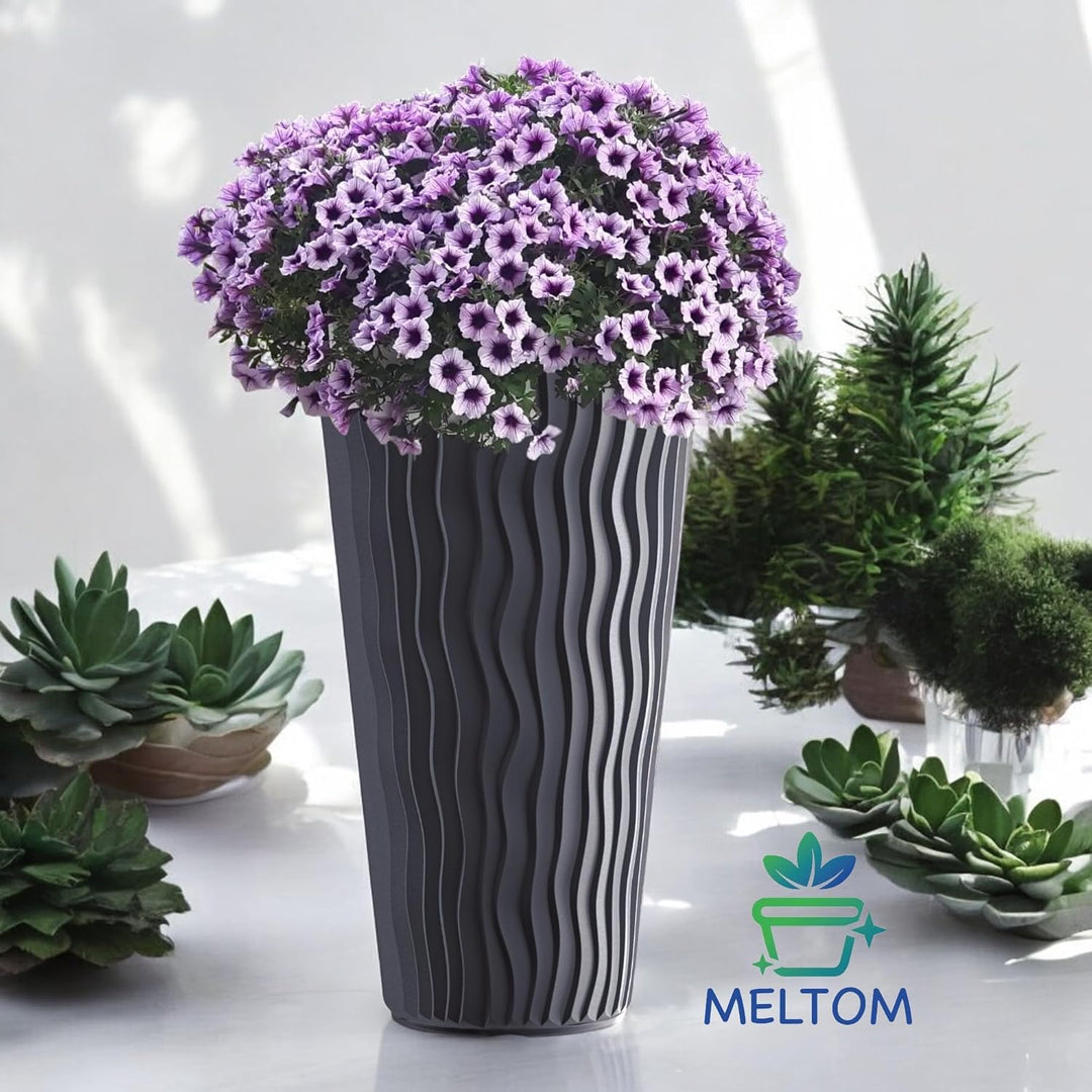 MELTOM Blumentopf mit vertikaler Wellenoptik herausnehmbarem Einsatz Hoch 3D Effekt in Anthrazit: XX
