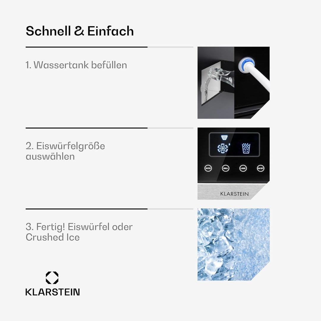Klarstein Eiswürfelmaschine Klein, 1,8L Eiswürfelbereiter, Eiswürfelmaschine für Crushed und Bullet