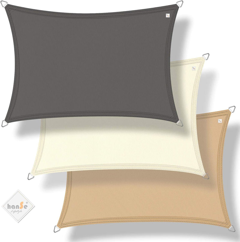 hanSe Sonnensegel rechteckig, Segeltuch Rechteck, 2x3 m in Sand, aus 100% Polyester, wetterbeständig