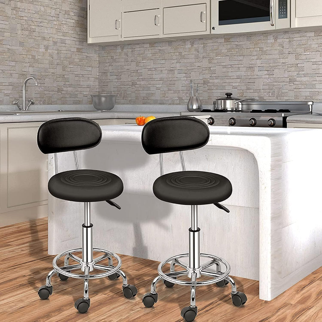 Ergonomischer Rollhocker mit Rückenlehne Arbeitshocker Drehhocker Rollhocker 360° drehbar Höhenverst