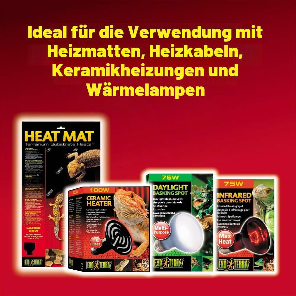 Exo Terra Thermostat mit Tag-/ Nacht-Zeitschaltuhr und Zwei Anschlüssen, steuert Heizgeräte bis zu 3