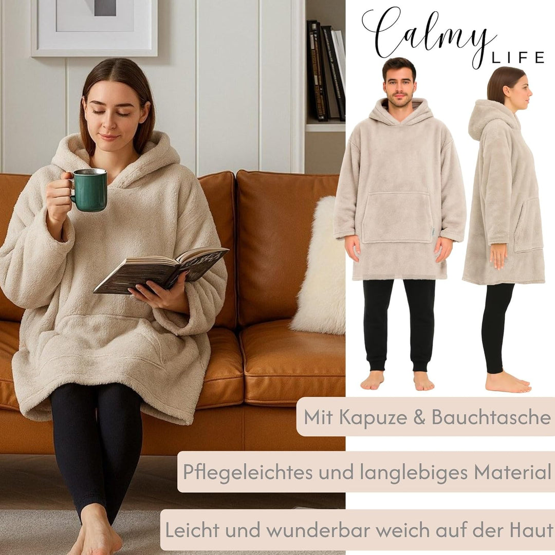 Hoodie Decke mit Ärmeln - Plüsch Sherpa Deckenpullover Oversize Kuscheldecke zum anziehen Kuschelpul