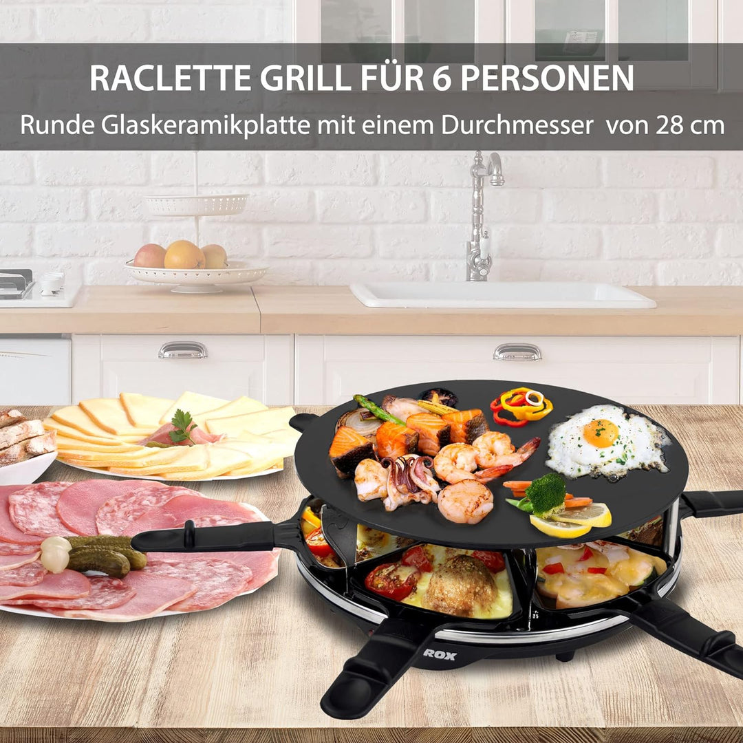 Syntrox Germany Raclette mit Glas-Keramik Grillplatte Design Glas für 6 Personen Grill RAC-900W-Lill