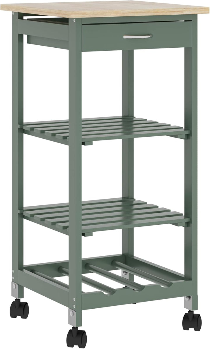[en.casa] Servierwagen Biel Grün/Holzfarben 76 x 37 x 37 cm Küchenwagen Aufbewahrungsregal mit Rolle