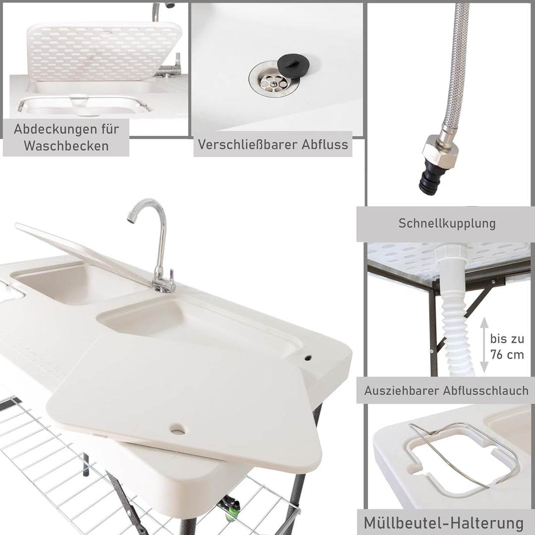 Lemodo klappbarer Filetiertisch | tragbare Camping Spüle | Outdoor Waschbecken mit 2 Spülbecken | Mo