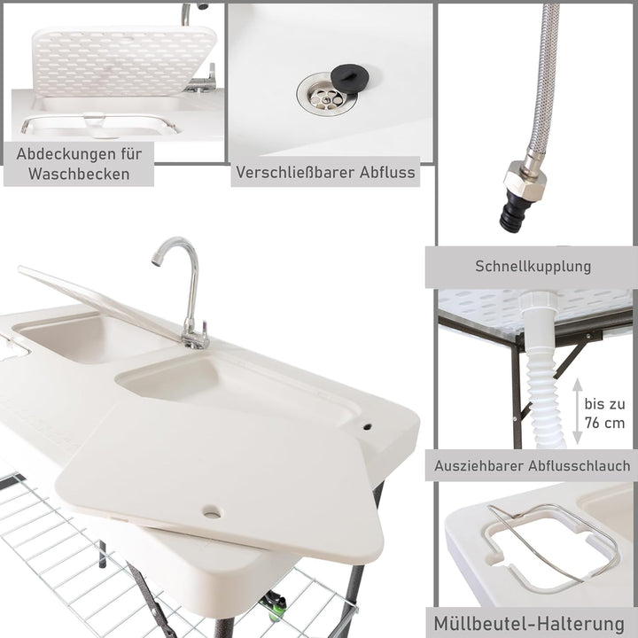 Lemodo klappbarer Filetiertisch | tragbare Camping Spüle | Outdoor Waschbecken mit 2 Spülbecken | Mo
