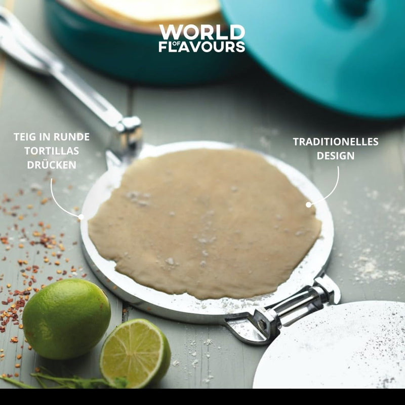 KitchenCraft World of Flavours Mexikanische Tortilla-Presse in Geschenkbox, Aluminium, 20 x 20 x 9