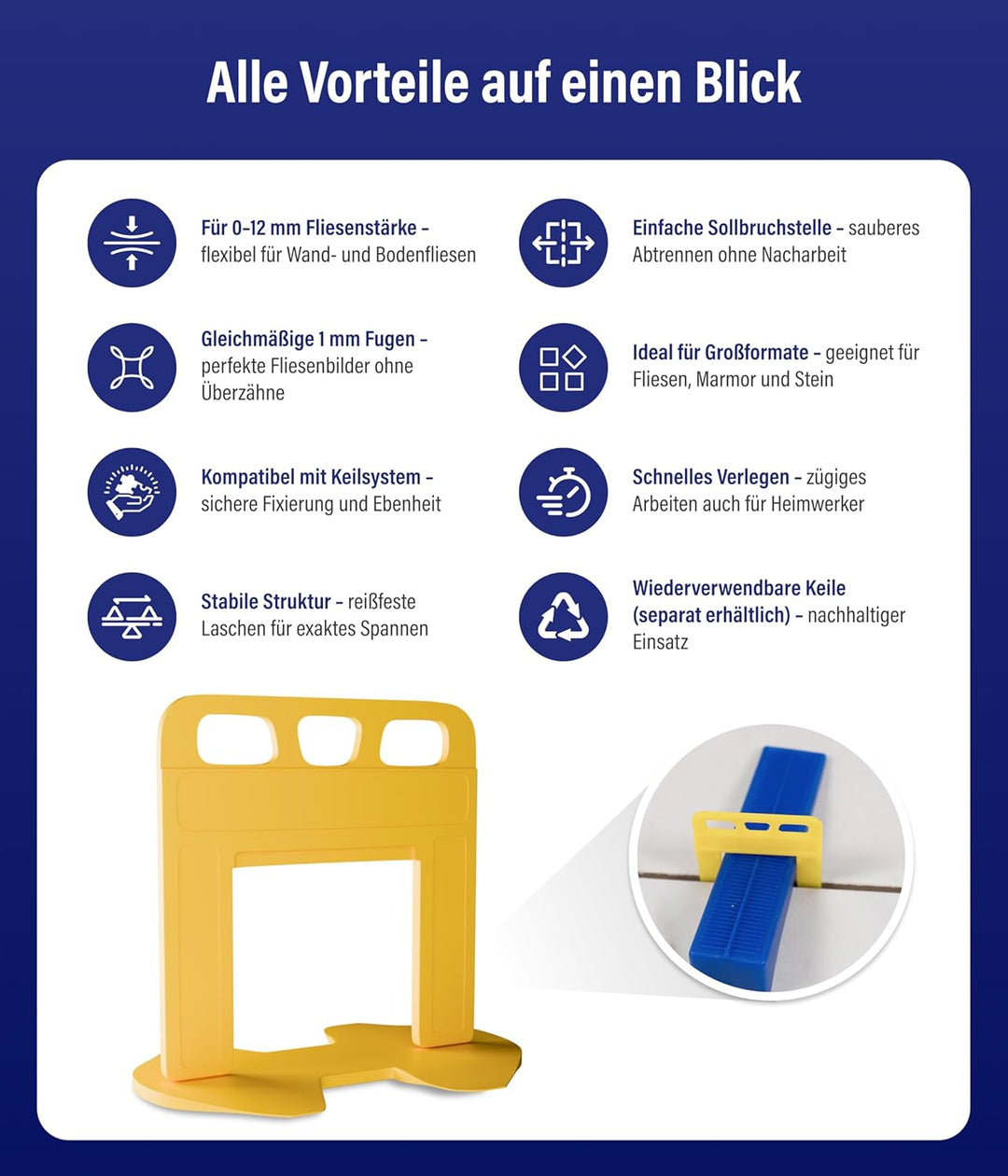 Karl Dahm Zuglaschen für 1 mm Fugen bei Fliesenstärke 0–12 mm, 5000 Stück – für bis zu 250m² Fliesen