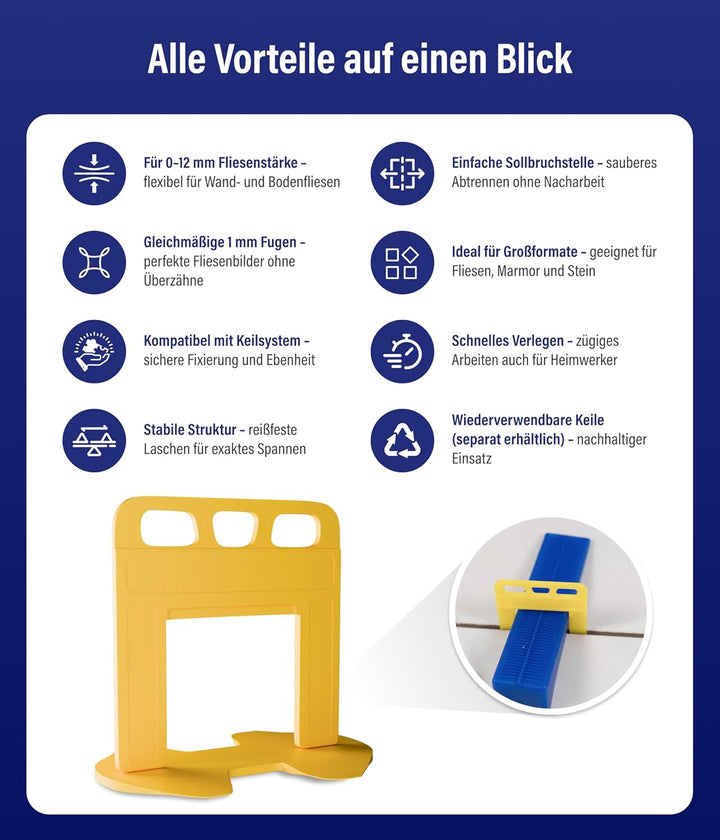 Karl Dahm Zuglaschen für 1 mm Fugen bei Fliesenstärke 0–12 mm, 5000 Stück – für bis zu 250m² Fliesen