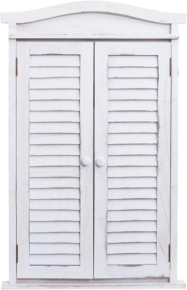 Mendler Wandspiegel Badspiegel Badezimmer Spiegelfenster mit Fensterläden, 71x46x5cm - Shabby weiss,