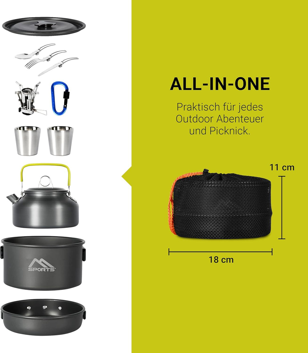 MSPORTS Camping Kochset Premium - Kochgeschirr Outdoor aus Aluminium um Geschirr Set Kochtopf Topf &