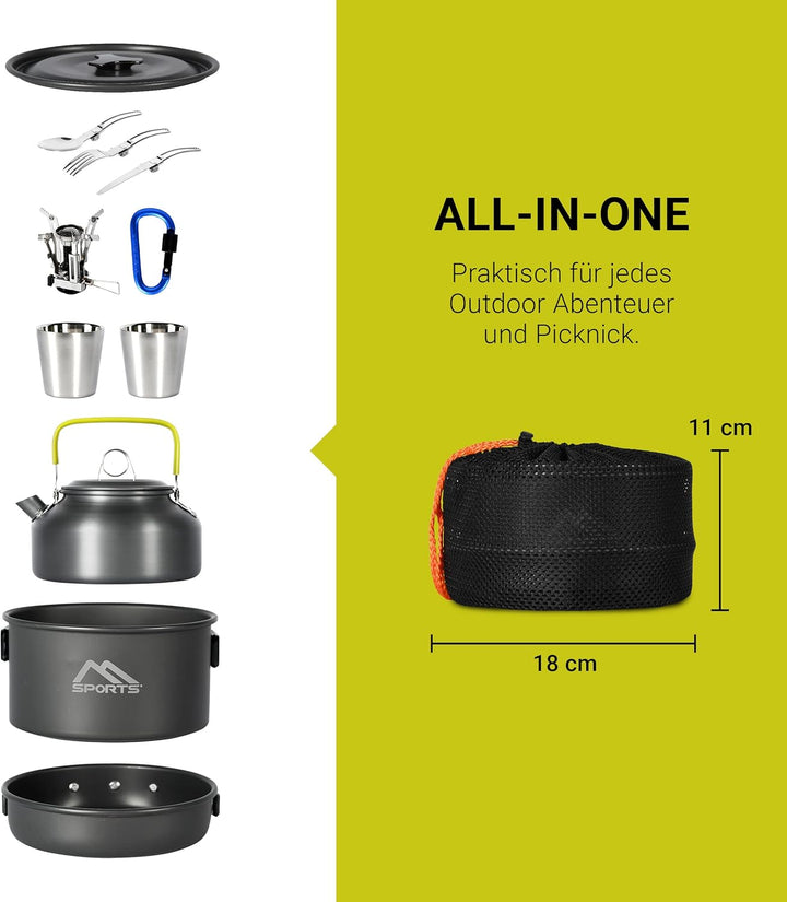 MSPORTS Camping Kochset Premium - Kochgeschirr Outdoor aus Aluminium um Geschirr Set Kochtopf Topf &