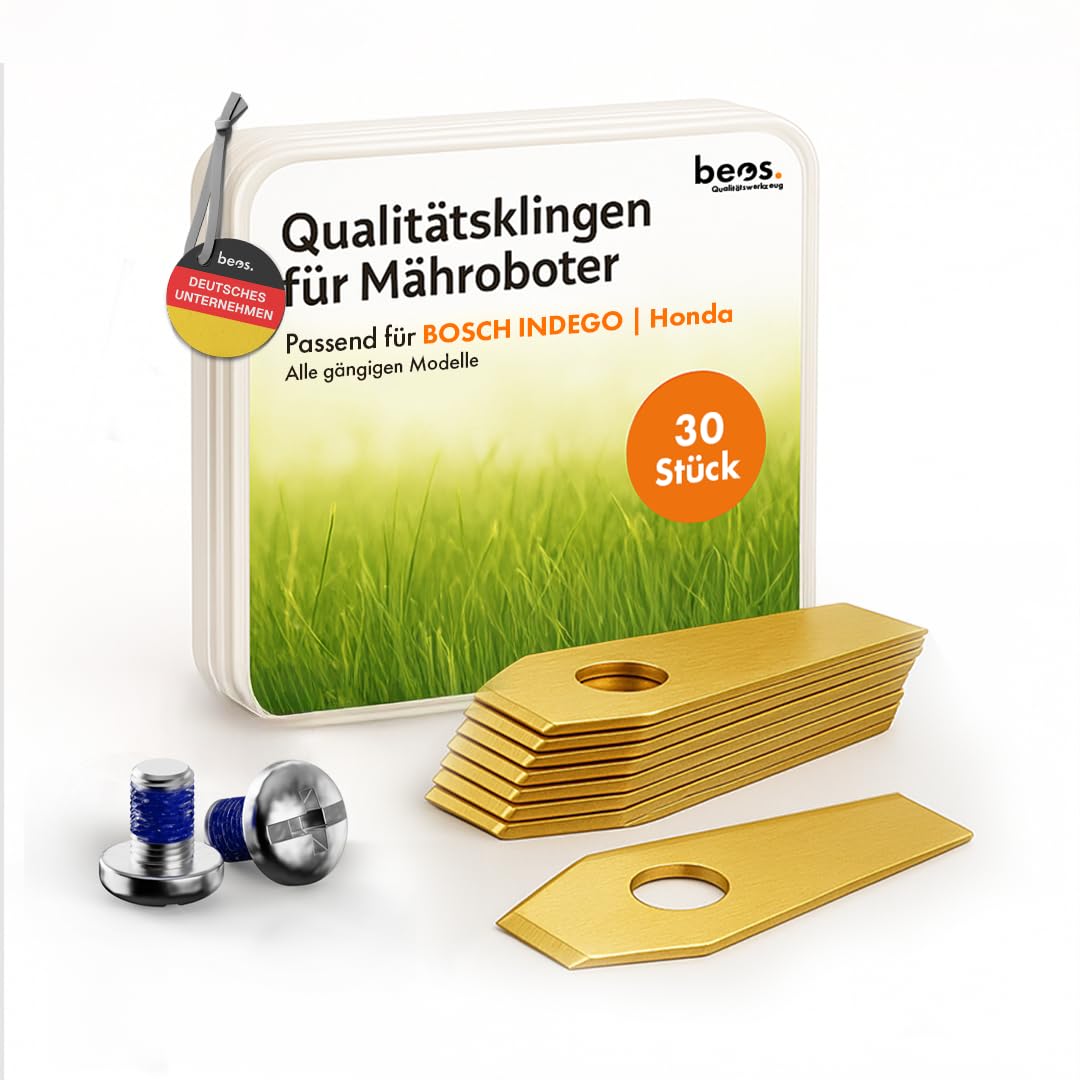 BEOS® 30 x Premium Titan Ersatzmesser für Bosch Indego + Schrauben mit Sicherung- Ersatzklingen für