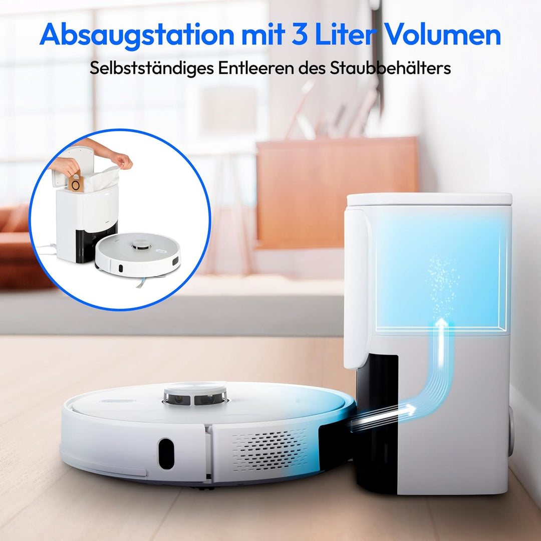 MEDION Saugroboter mit Absaugstation und Wischfunktion X42 SW+ (Lasernavigation, Starke 8.000Pa Saug