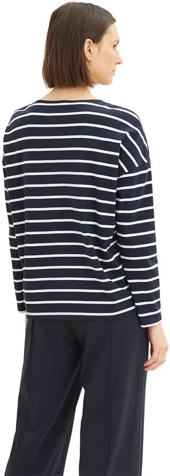 TOM TAILOR Damen Langarmshirt mit Streifen M 31540 - Navy Offwhite Stripe, M 31540 - Navy Offwhite S