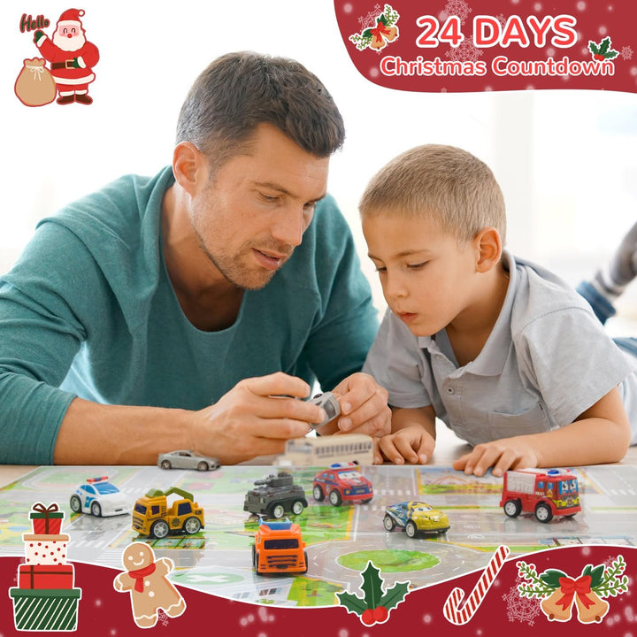 Adventskalender Auto Kinder 2024, Spielzeug ab 2 3 4 5 6 Jahre Junge Weihnachtskalender Kinder 2-6 J