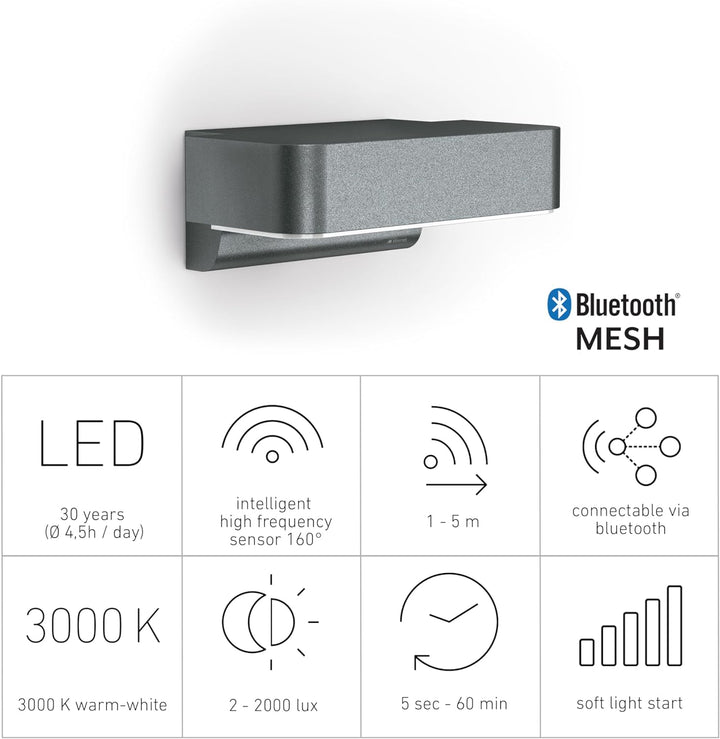 Steinel Aussenleuchte L 800 SC, 7,5 W, LED Wandlampe Connect, 160° iHF-Bewegungsmelder, vernetzbar,