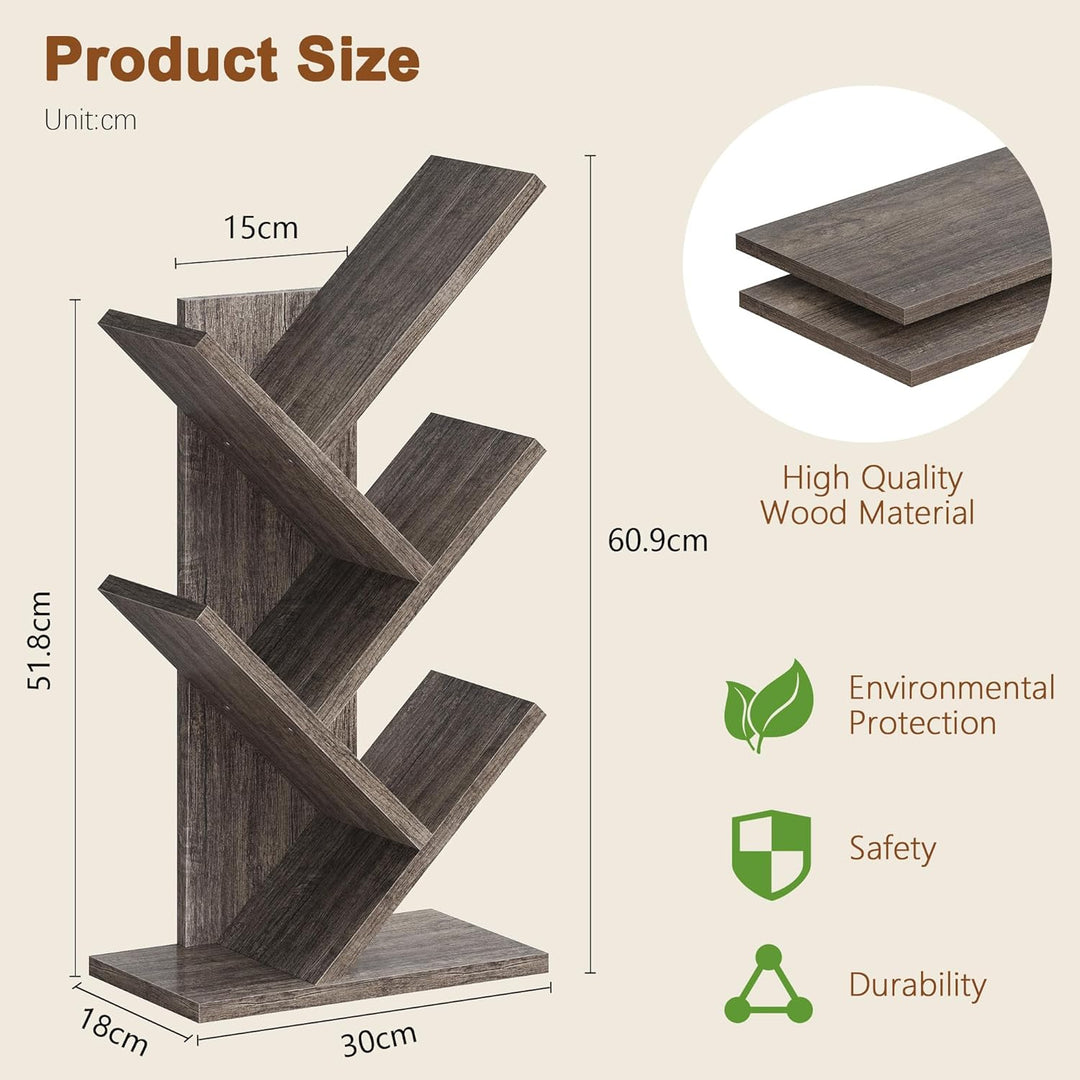 Hoctieon Bücherregal Baumform, Standregal mit 4 Ebenen, Bookshelf Bookcase Holz Eckregal Stehend für