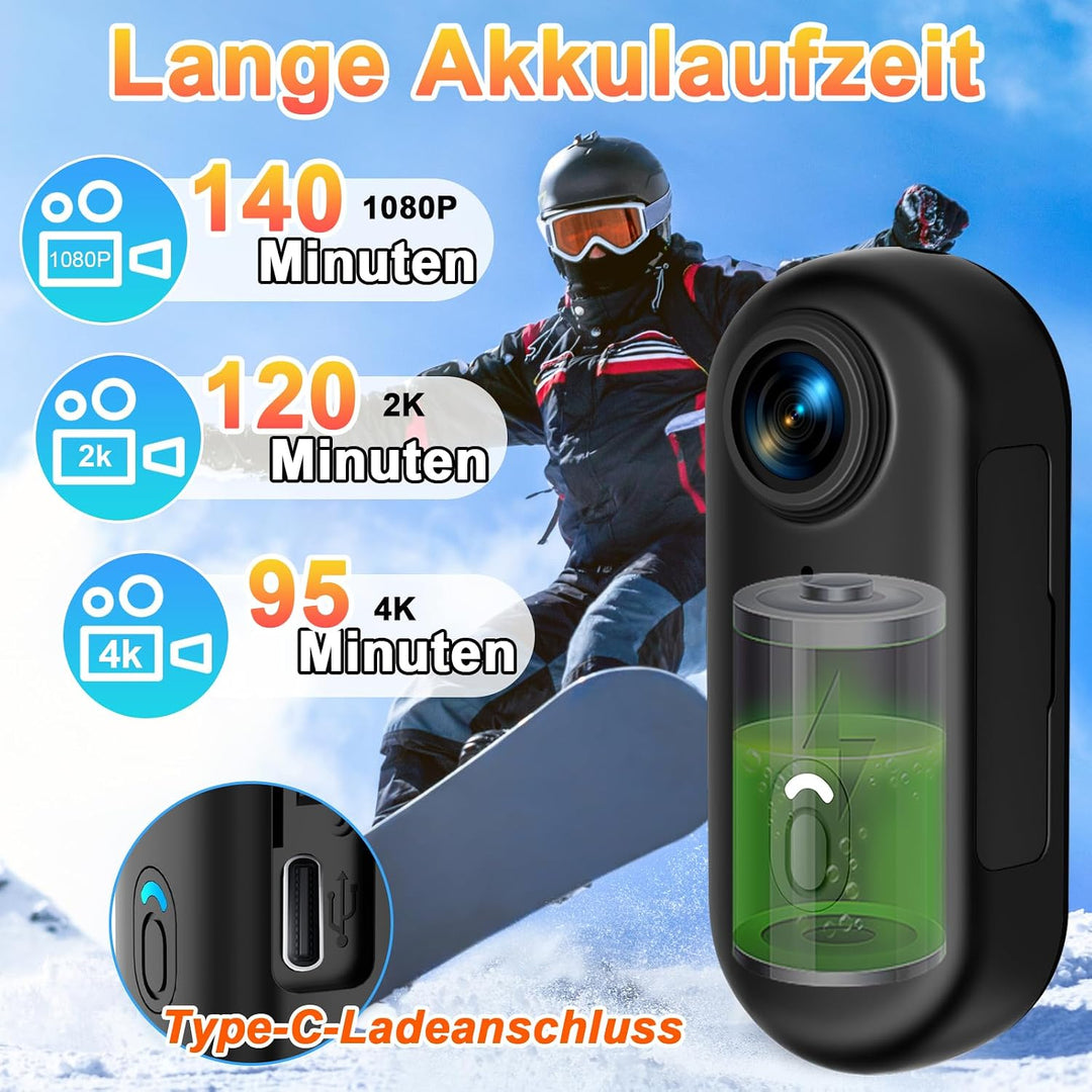 Helmkamera für Motorrad &amp; Fahrrad, 4K WiFi wasserdicht mit Weitwinkel | Daumengross, 30m wasserdicht