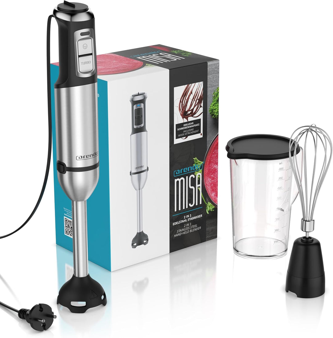 Arendo - Edelstahl Stabmixer 2000 Watt - Handmixer Set - Pürierstab - stufenlose Geschwindigkeit - T