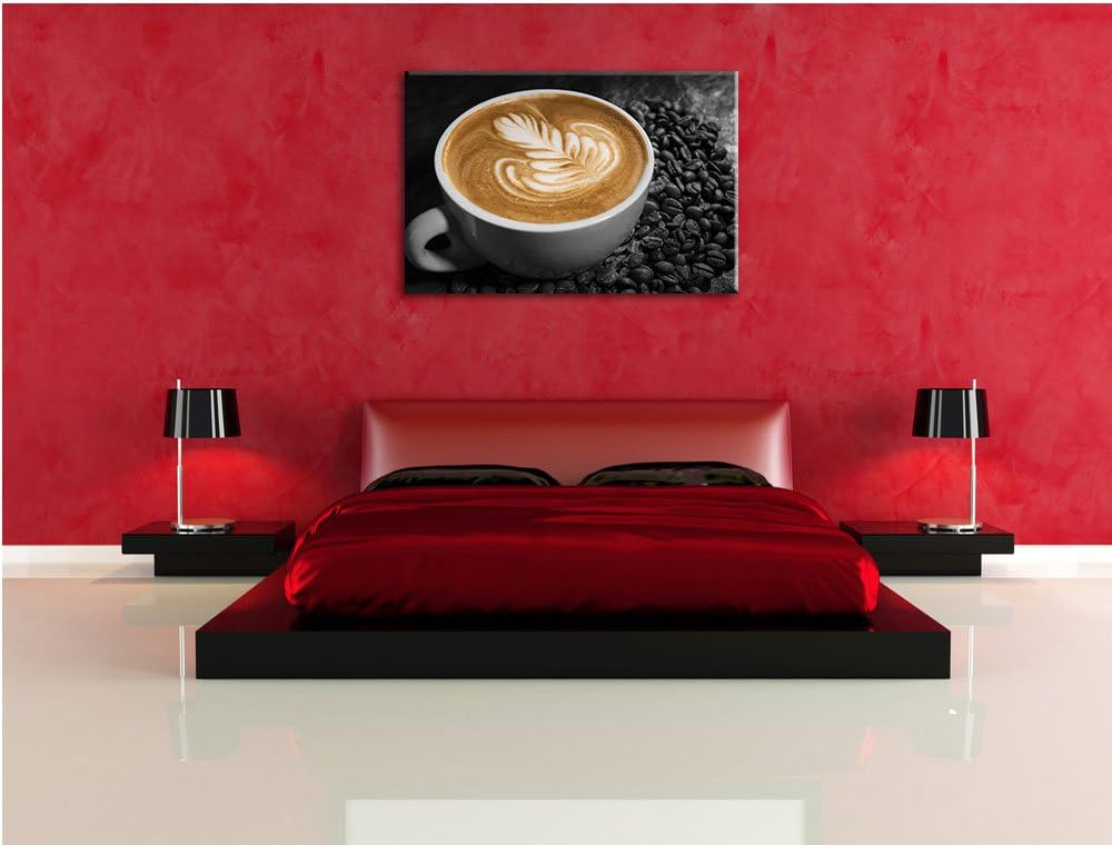 kratives Dekor auf frischem Kaffee schwarz/weiss Format: 100x70 auf Leinwand, XXL riesige Bilder fer
