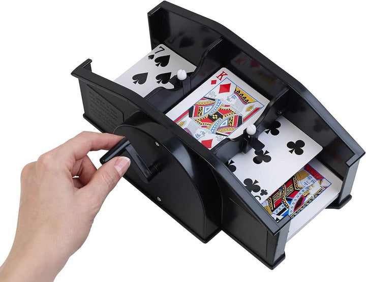 Kartenmischmaschine: Manuelle Kartenmisch-Maschine für 2 Decks á 54 Karten, schwarz (Kartenmischgerä