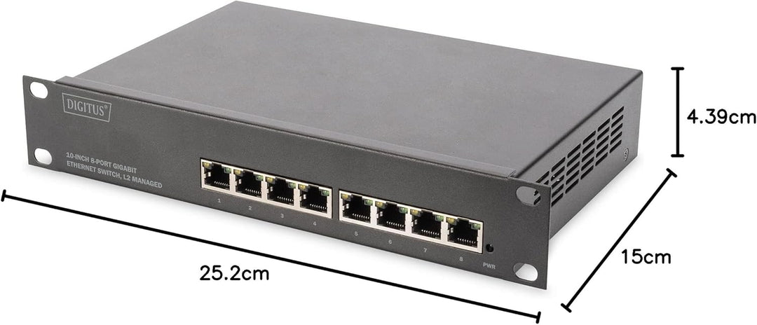 DIGITUS Gigabit Ethernet Netzwerk-Switch - 10 Zoll - 8 Ports - L2+ Managed - VLAN, Link Aggregation