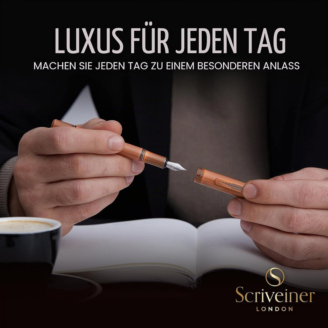 Scriveiner Luxus EDC Füllfederhalter (Medium), Messing Taschenstift, Handgebürstetes Kupferfinish, d