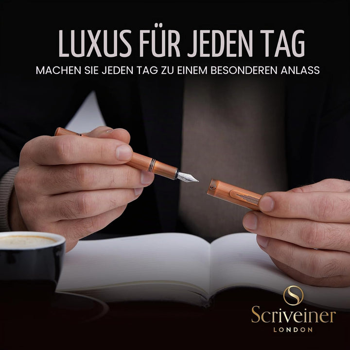 Scriveiner Luxus EDC Füllfederhalter (Medium), Messing Taschenstift, Handgebürstetes Kupferfinish, d