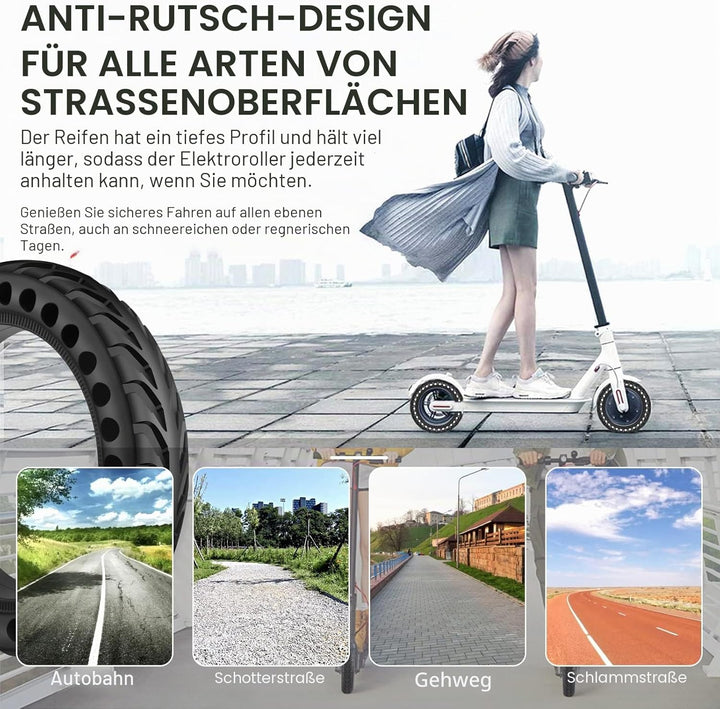 BANGTING 8,5 Zoll E Scooter Solid Reifen, 8 1/2 x2 Vollgummireifen, 50/75-6.1 Ersatzreifen für Xiaom