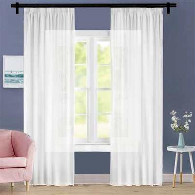 Generisch Gardinen mit Kräuselband Fertiggardine halbtransparent Voile Bleiband Vorhang Wohnzimmer S